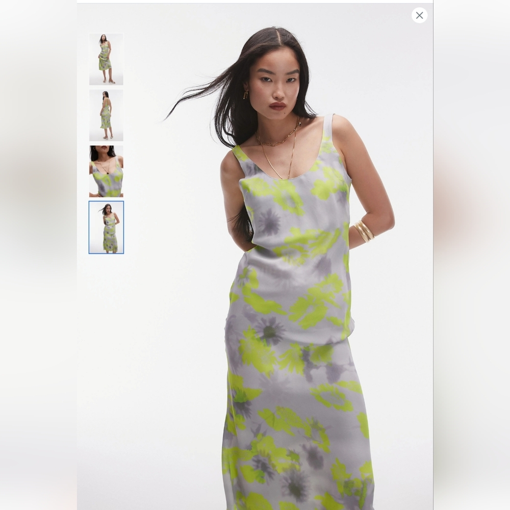 Topshop Neck Satin Slip In Abstract Floral